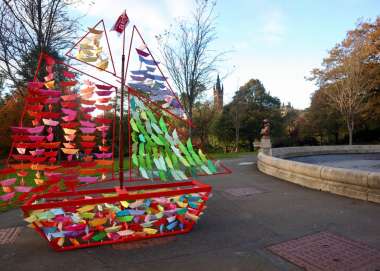 A huge prayer boat in Kelvingrove park, Glasgow